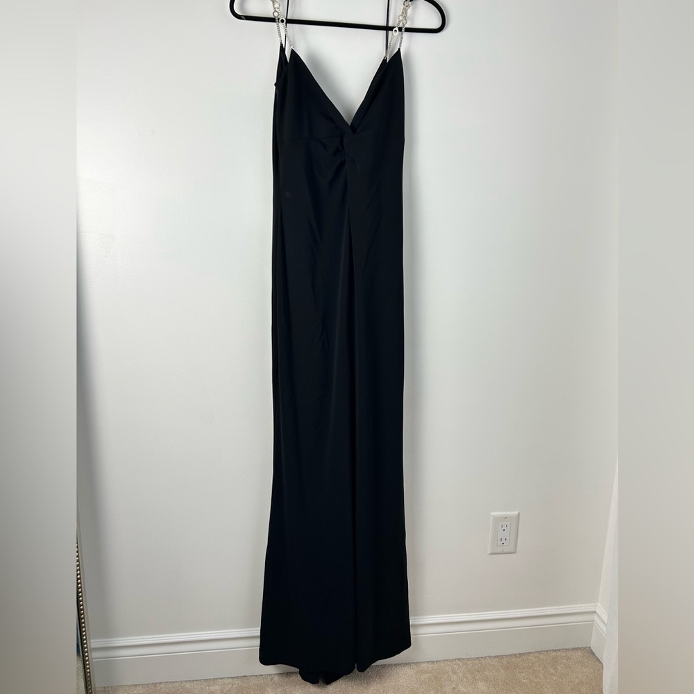 NWT H by Halston Vintage Black Maxi Lined Formal Dress with Rhinestone Strap 8